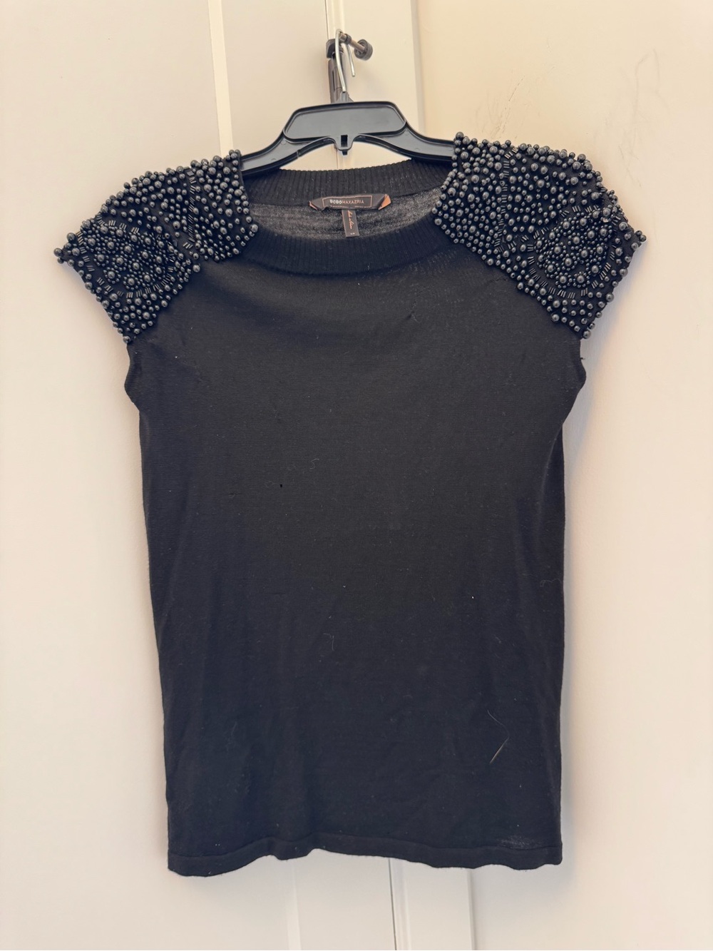 Alexander Wang Black Beaded Cap-Sleeve Tee
